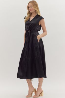 Shimmering S/L Tiered Midi w/ Peek Tie Front-