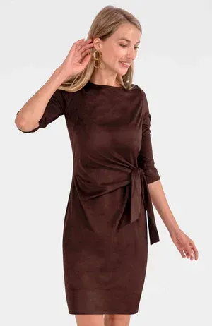 Cinch &amp; Tie Dress - Ultra Suede - Brown-