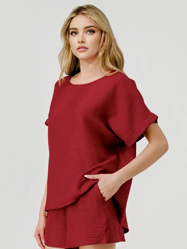 2 Pc Crimson Short Set-