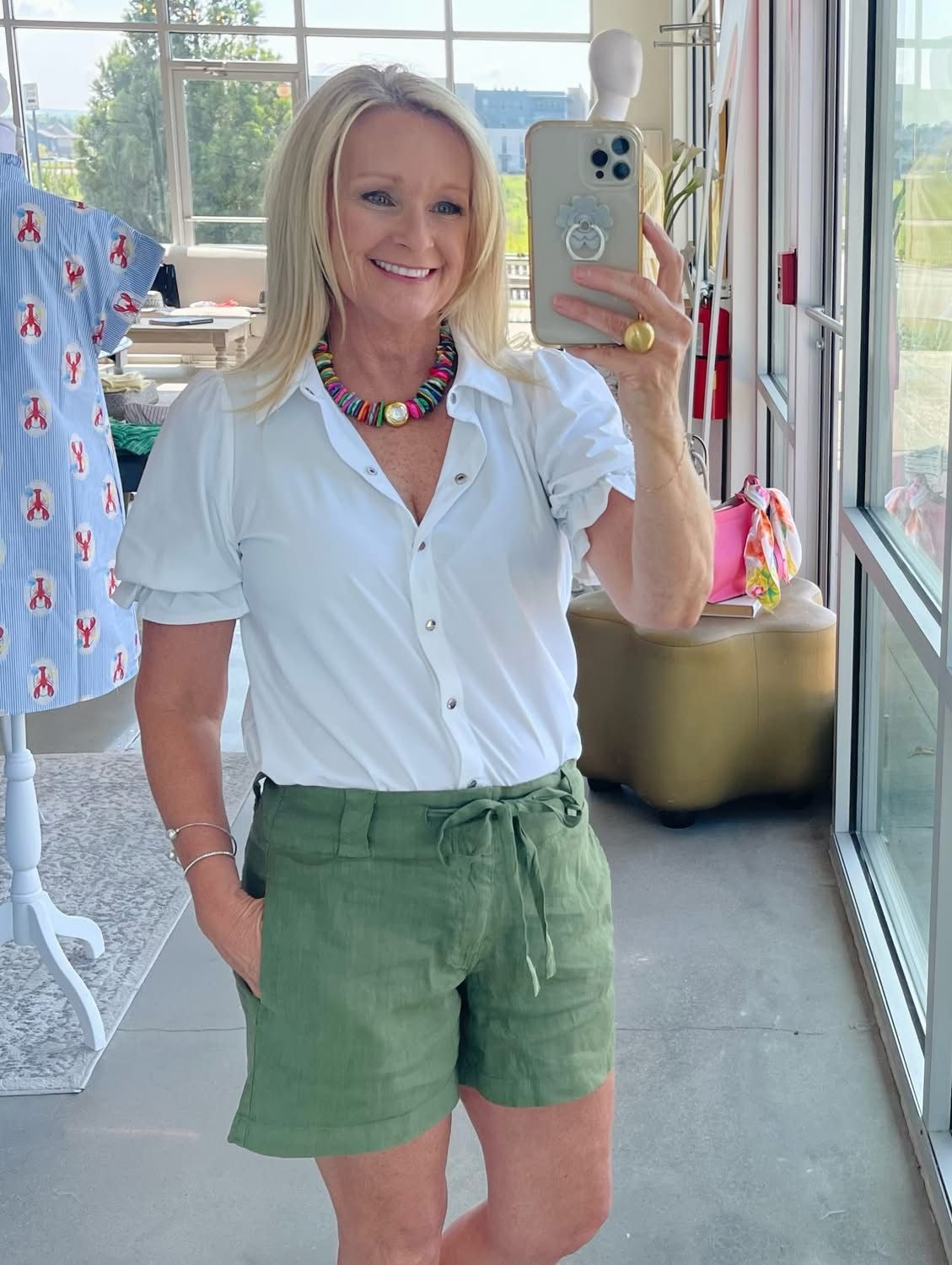 Katie High Rise Linen Shorts-Dill-