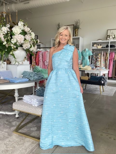Caroline Bow Gown - Blue Dupioni-