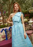 Caroline Bow Gown - Blue Dupioni-