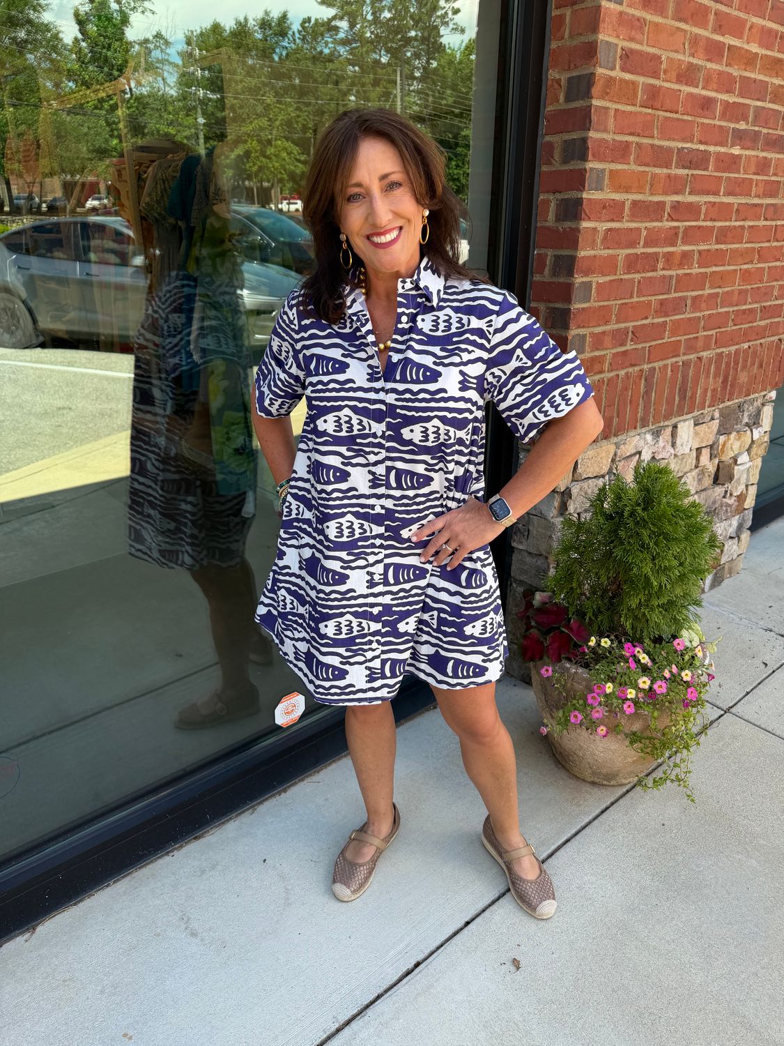 Dock Dress -Navy Fish Print-