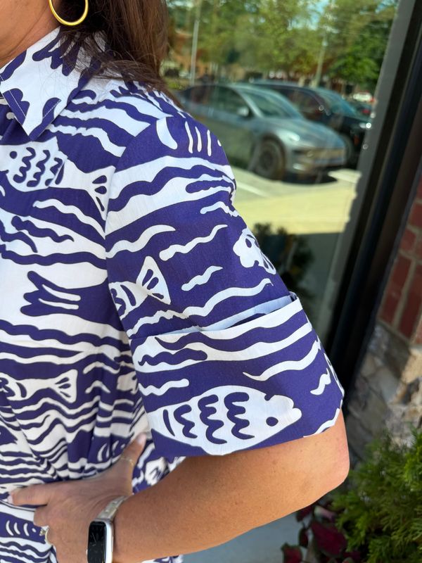 Dock Dress -Navy Fish Print-