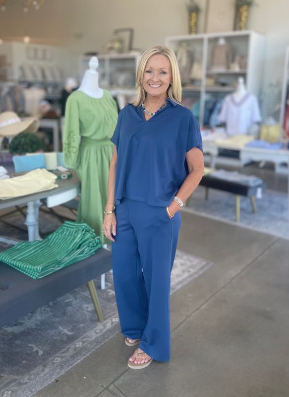 2 Pc Ponte Pant Set-Slate-