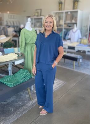 2 Pc Ponte Pant Set-Slate-