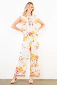 Loose Floral Pants-Cream-