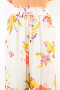 Loose Floral Pants-Cream-