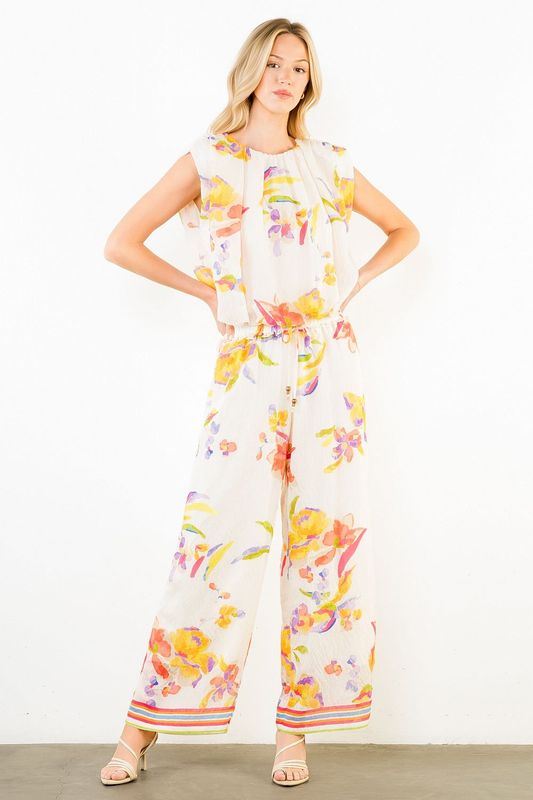 Floral S/L Bubble Top-Cream -
