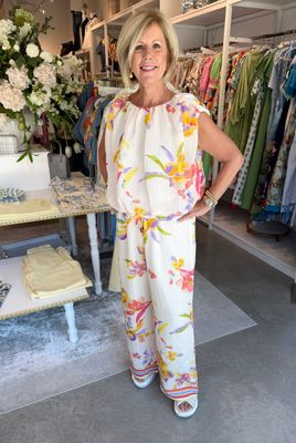 Floral S/L Bubble Top-Cream -