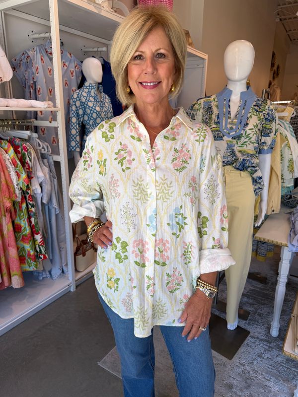 Flower Gauze-Button Up-Cream-
