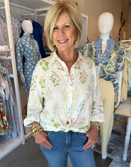 Flower Gauze-Button Up-Cream-