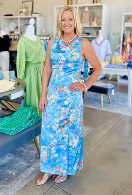 Satin Cowl Neck Dress - Lt Blue-