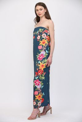 Strapless Floral Navy Dress -