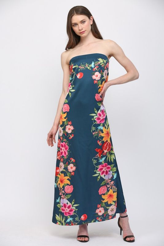 Strapless Floral Navy Dress -