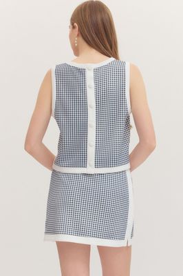 Checked 2 Pc Navy Short Set-