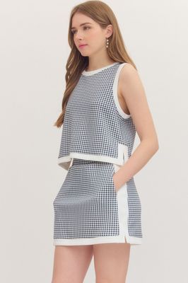 Checked 2 Pc Navy Short Set-