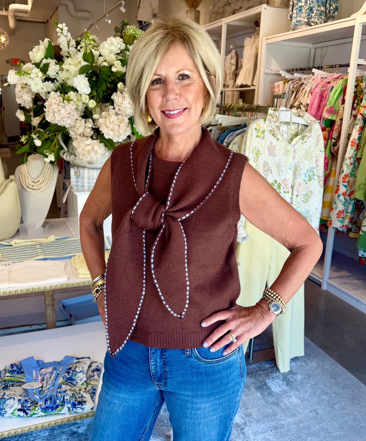 S/L Sweater w/ Tie Neck-