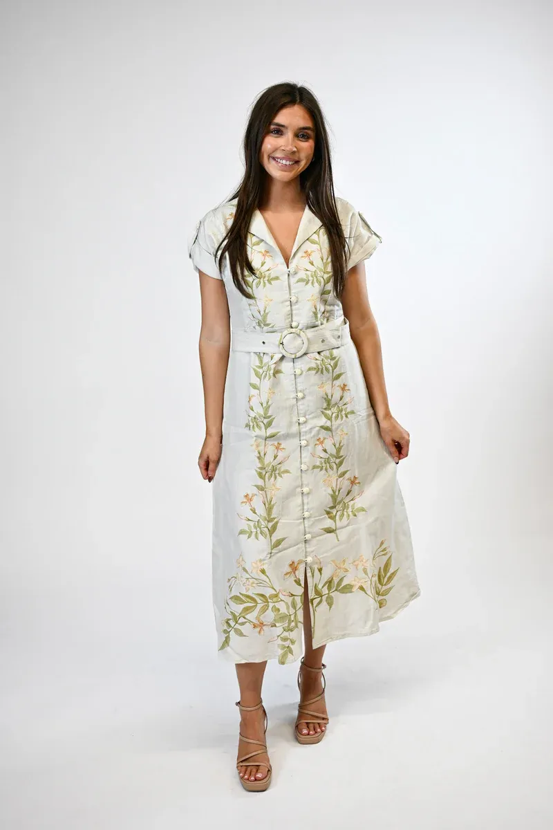 Avonlea Midi w/ Belt- Ivory Vine-