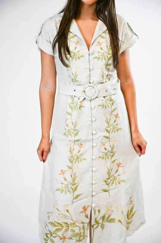 Avonlea Midi w/ Belt- Ivory Vine-