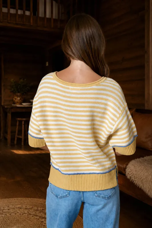 Stripe Butter Yellow S/S Sweater-