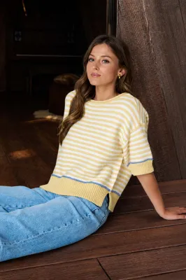 Stripe Butter Yellow S/S Sweater-