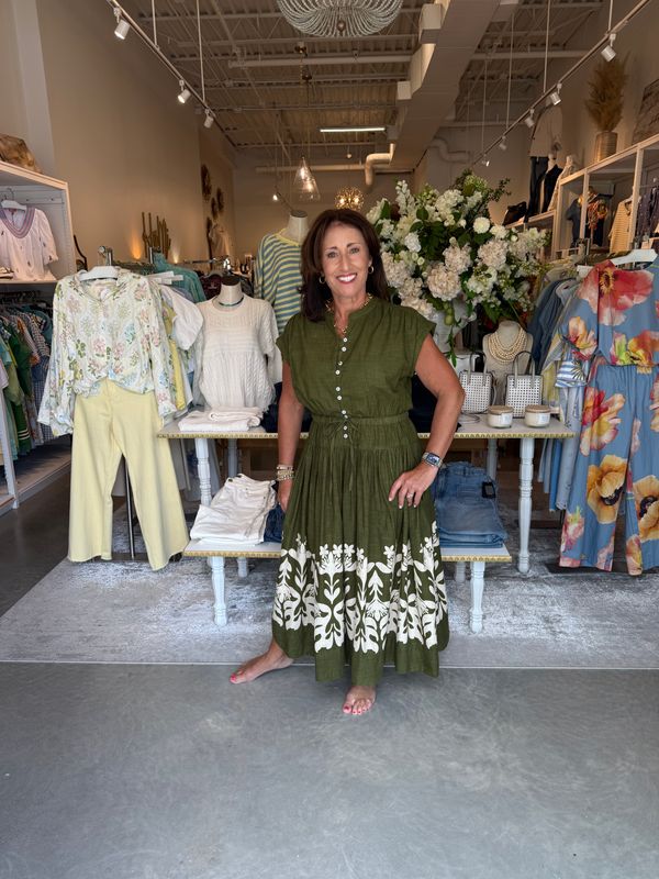 Boarder Maxi Dress - Olive-