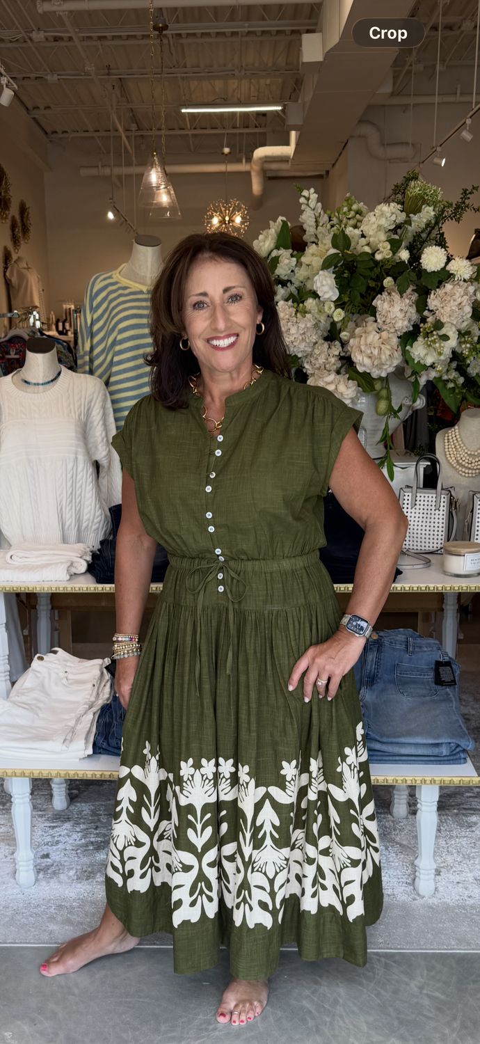 Boarder Maxi Dress - Olive-