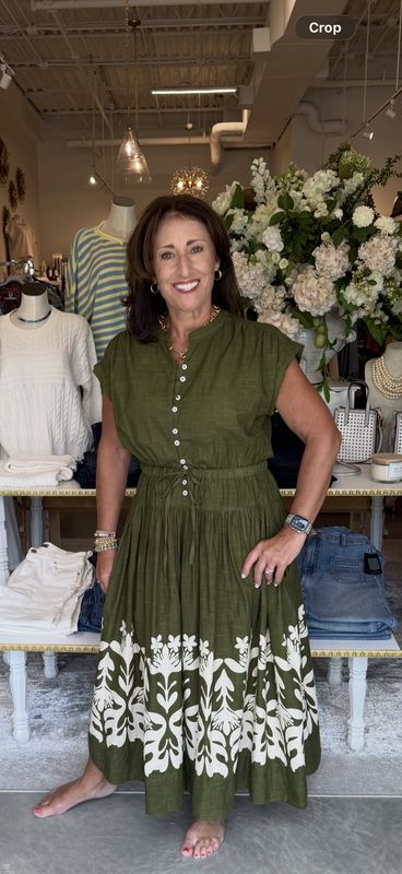 Boarder Maxi Dress - Olive-