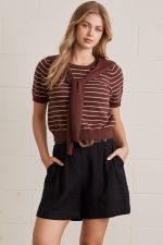 Stripe S/S Sweater w/ Wrap-