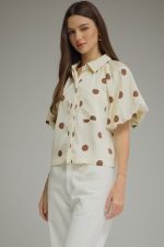 Satin Polka Dot Top-Ecru/Brown-