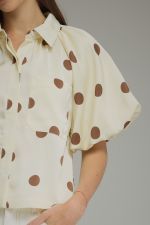 Satin Polka Dot Top-Ecru/Brown-
