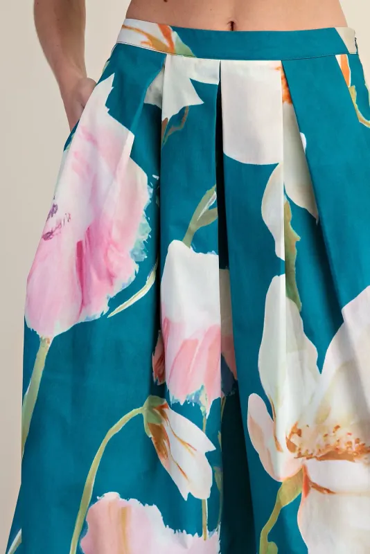 Floral Skirt - Teal-