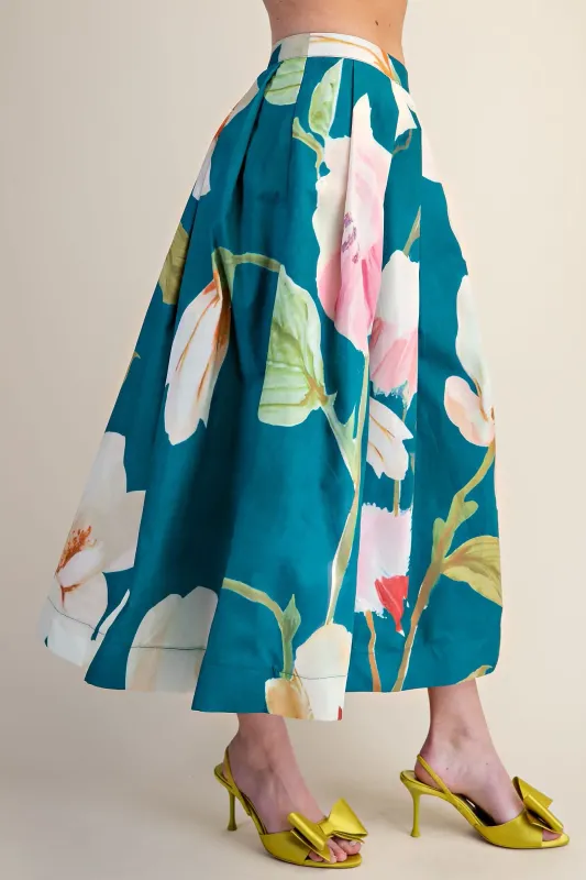 Floral Skirt - Teal-