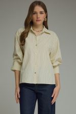 Bunched Sleeve Striped Button Up-