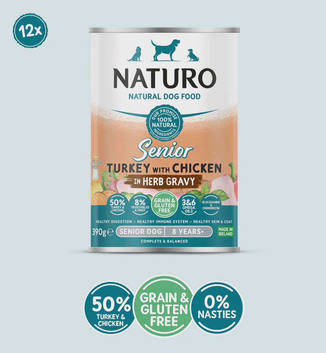 Naturo Senior Grain and Gluten Free Chicken with Fruit and Vegetables in a Herb Gravy 390g Individual