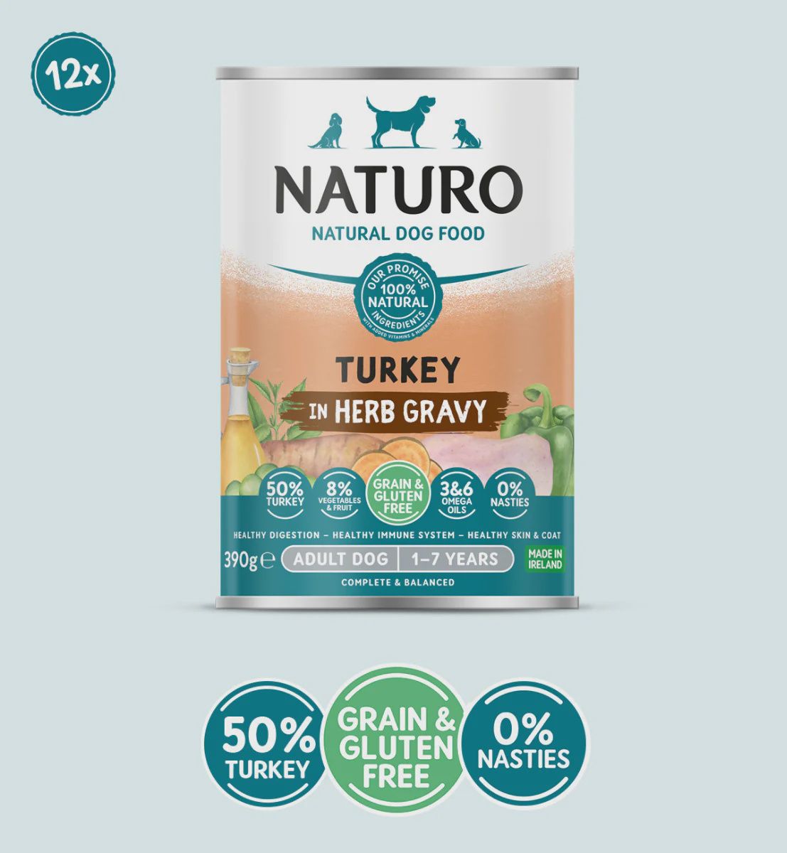 Naturo Canine Turkey with Cranberries in Herb Gravy Wet Dog Food 390g Individual