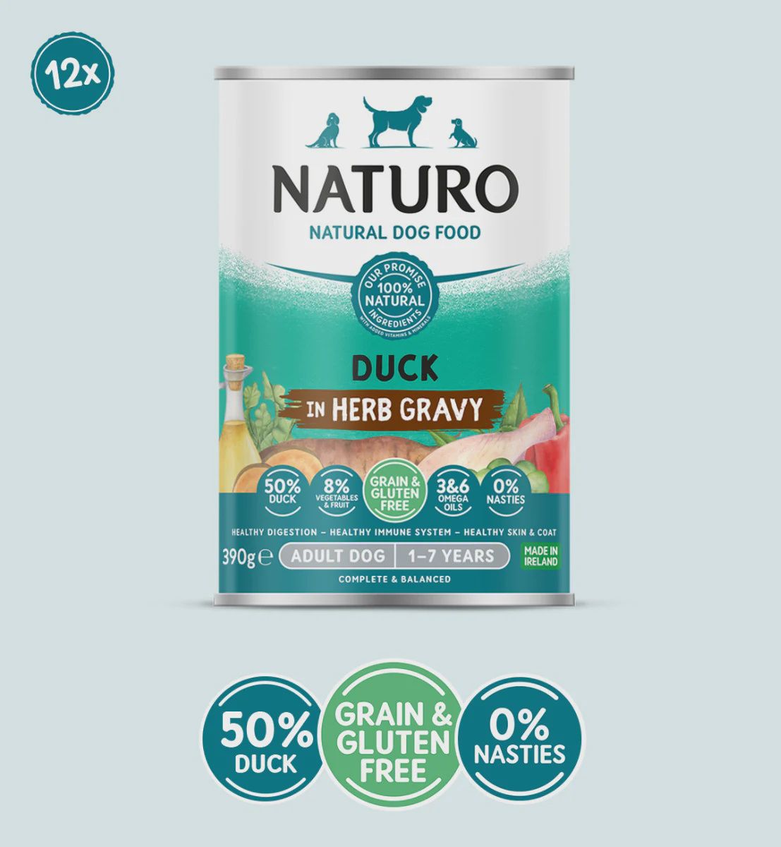 Naturo Duck in Herb Gravy Wet Dog Food 390g Individual