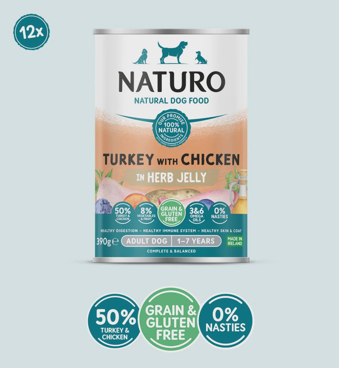 Naturo Turkey with Chicken in Herb Jelly Wet Dog Food 390g Individual