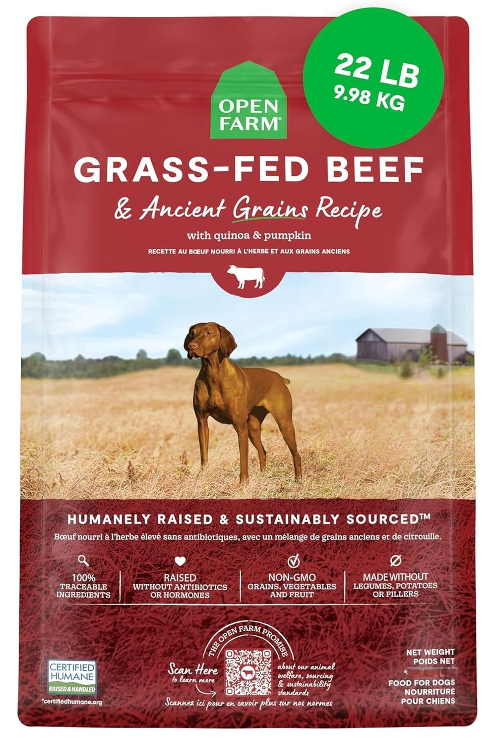 OPEN FARM Grain Free Grass Fed  Beef Recipe 22lb