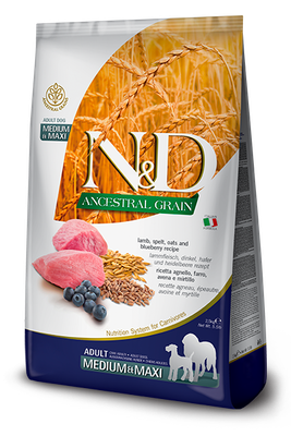 Farmina N&amp;D Ancestral Grain Lamb &amp; Blueberry Med/Maxi Dog Food 12kg
