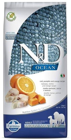 Farmina N&amp;D Ocean Cod, Orange &amp; Pumpkin Med/Maxi Dog Food | Various Sizes, Size: 12kg