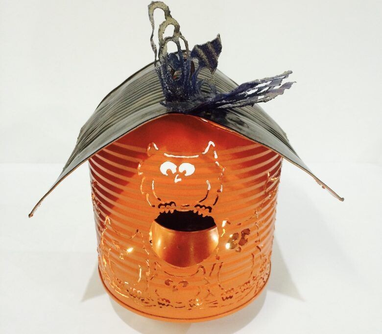Owl Bird House Luminary - Orange