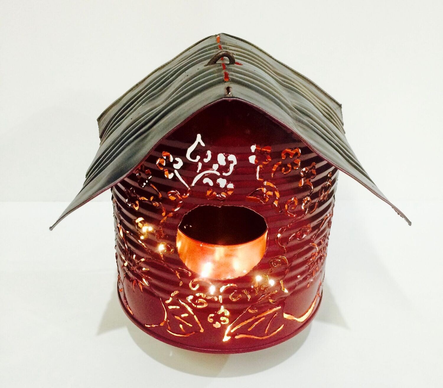 Hummingbird Bird House Luminary - Red