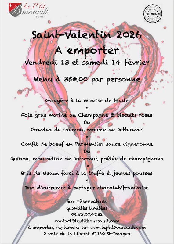 Menu Saint Valentin à emporter