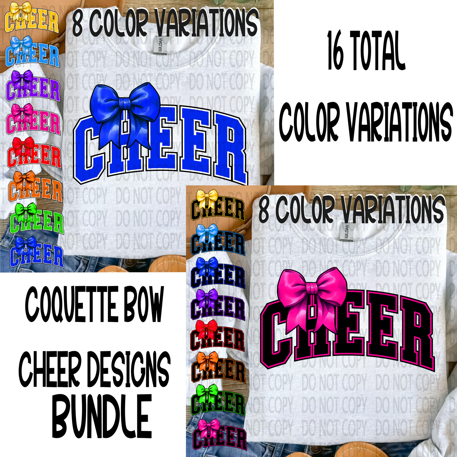 Coquette Bow Cheer designs bundle 16 variations - shirt digital design 300 DPI PNG