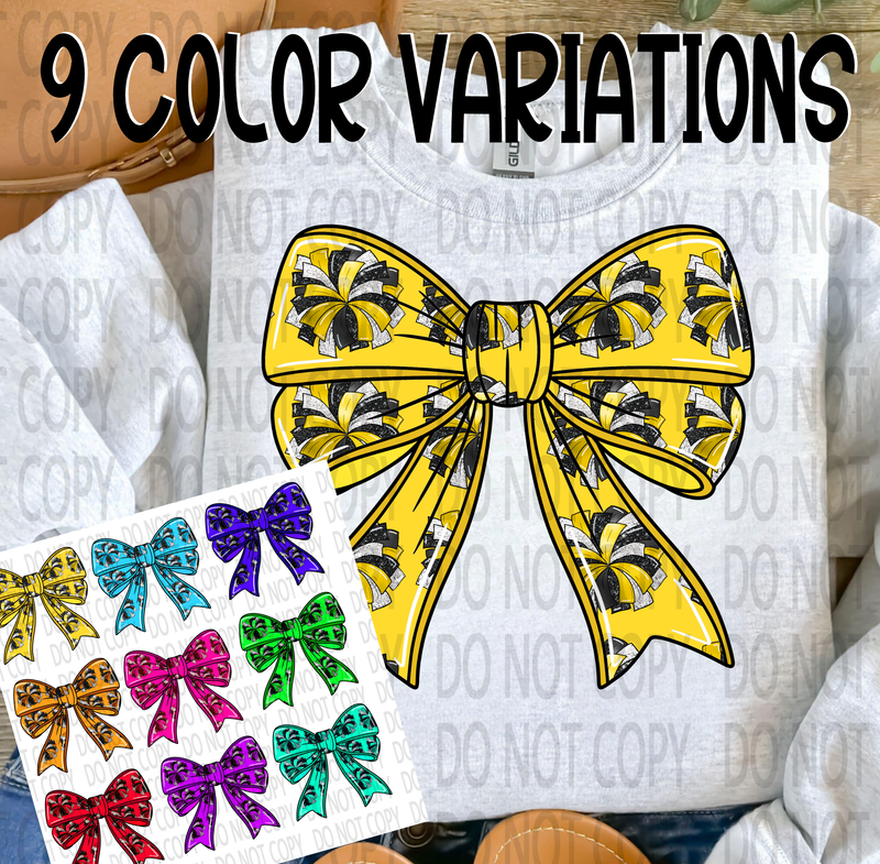 Cheer Poms Bow  Variations bundle - shirt digital design 300 DPI PNG