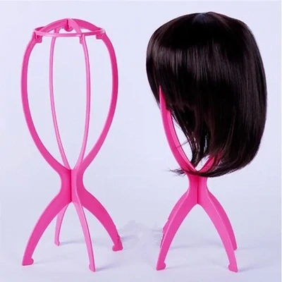 Pink Plastic Wig Display Stands - Foldable Hair Holder