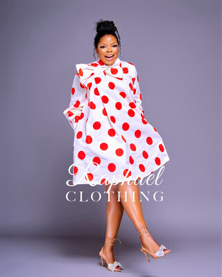 RAPH23092205-WHITE RED POLKA DRESS