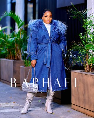RAPH BLUE DENIM TRENCH COAT WITH FUR COLLAR
